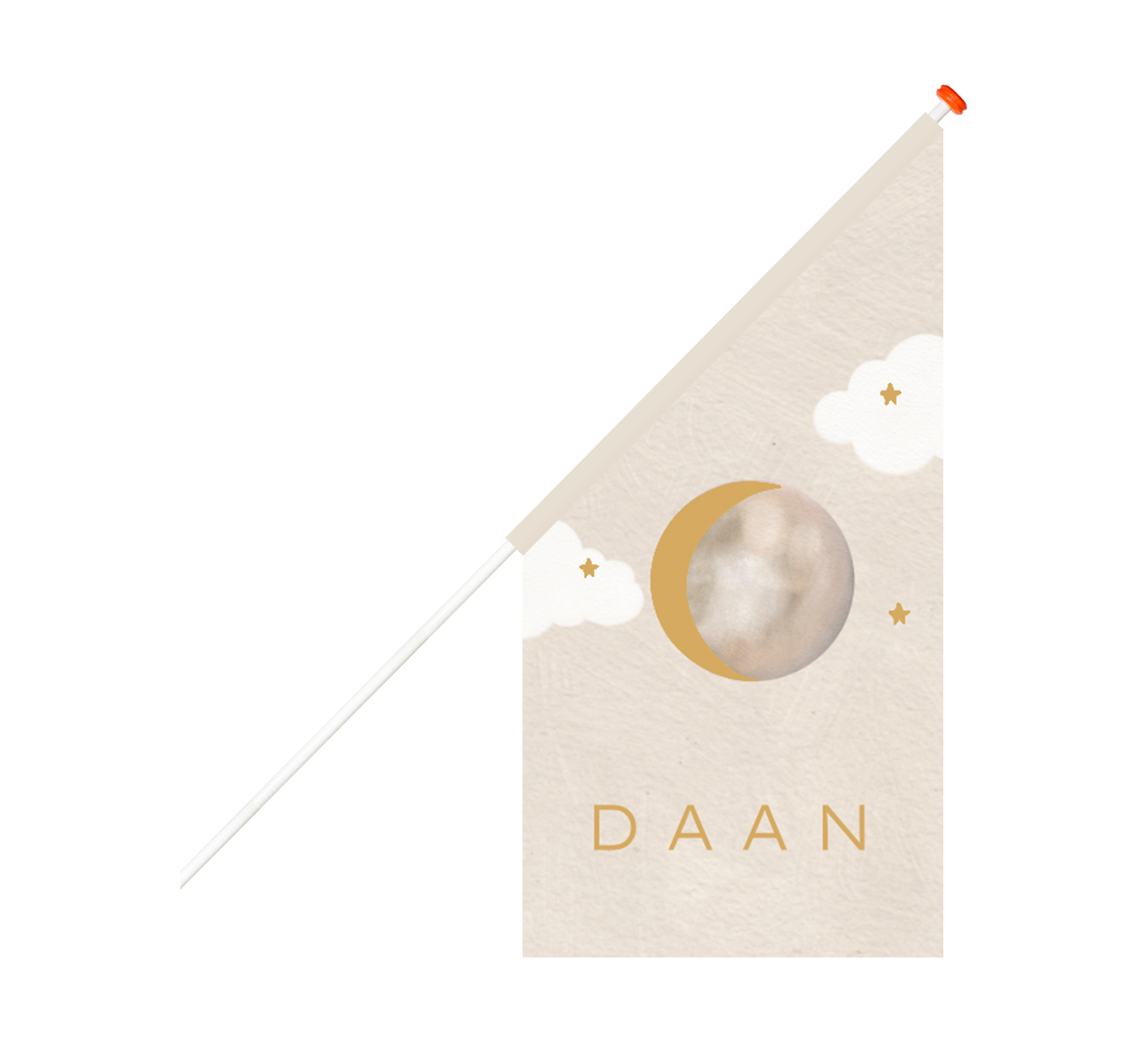 Geboortevlag beige met maan en wolken