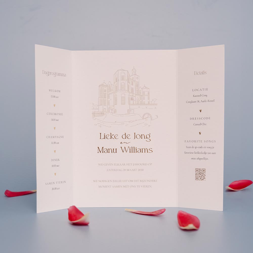 Elegante trouwkaart Timeless met goudfolie