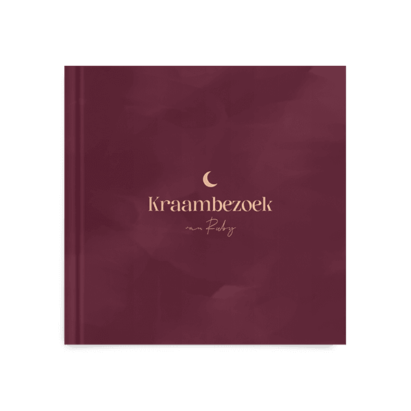 Kraambezoekboek in bordeauxrood met maantje