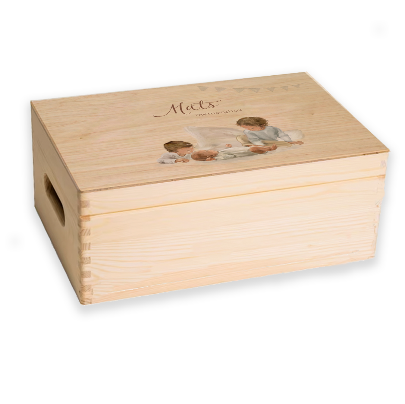 Memorybox derde kindje met illustratie en vlaggen