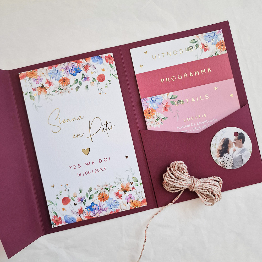 Pocketfold trouwkaart zomerse bloemen Blossoming Flowers
