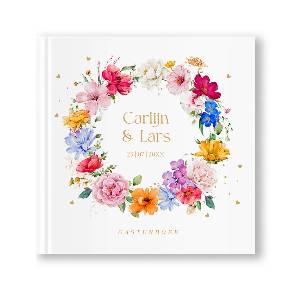 Gastenboek huwelijk kleurrijke bloemenkrans Bright Flowers