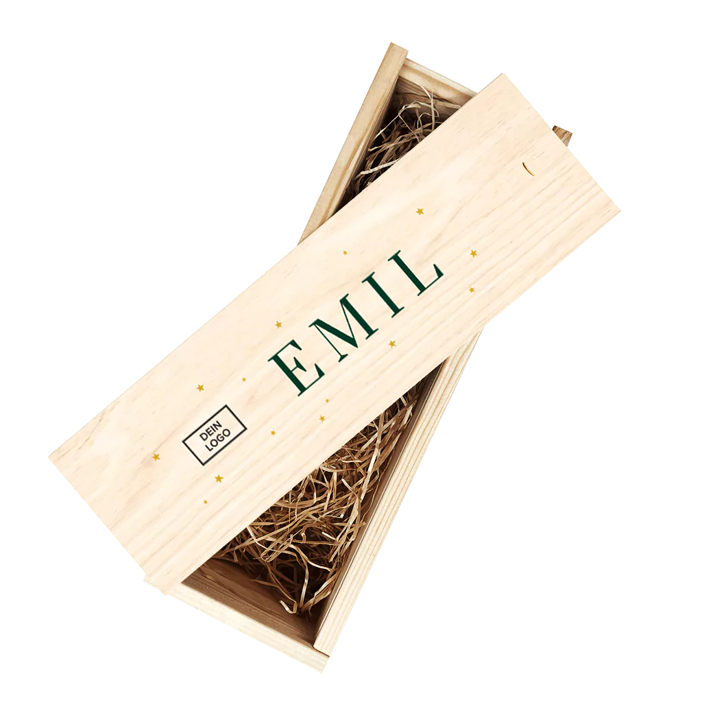 Weinkist mit Logo und Name