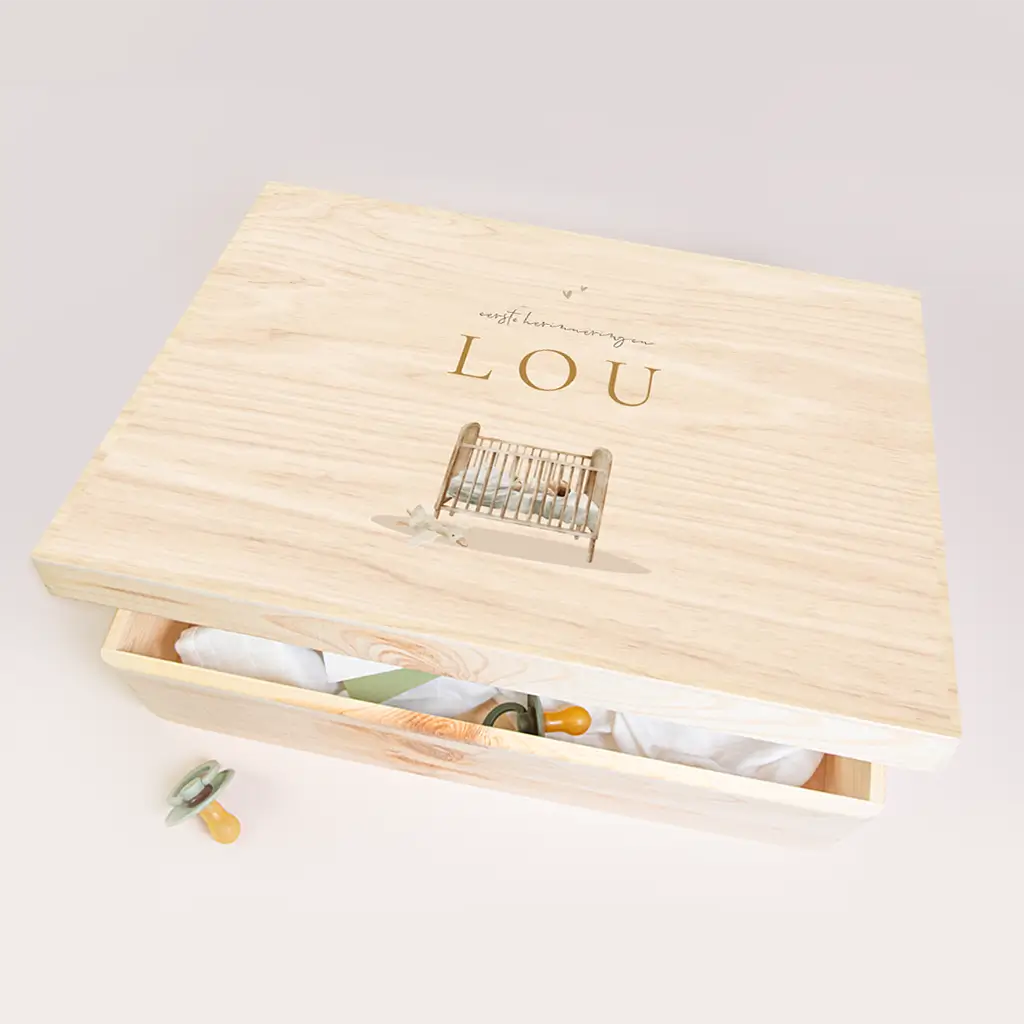 Memorybox baby met illustratie van wiegje