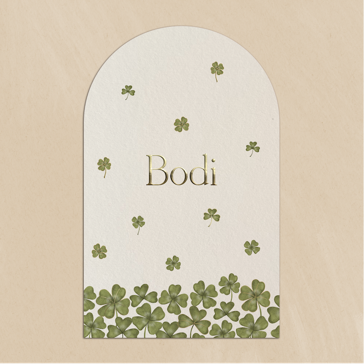 Geboortekaartje Klavertje Vier Goudfolie Boogvorm