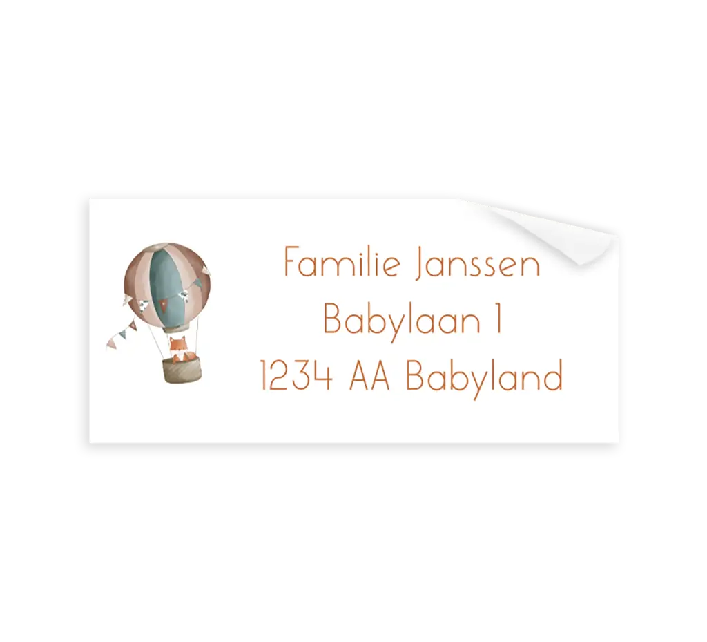 Adresstickers met luchtballon, vlagjes en vosje