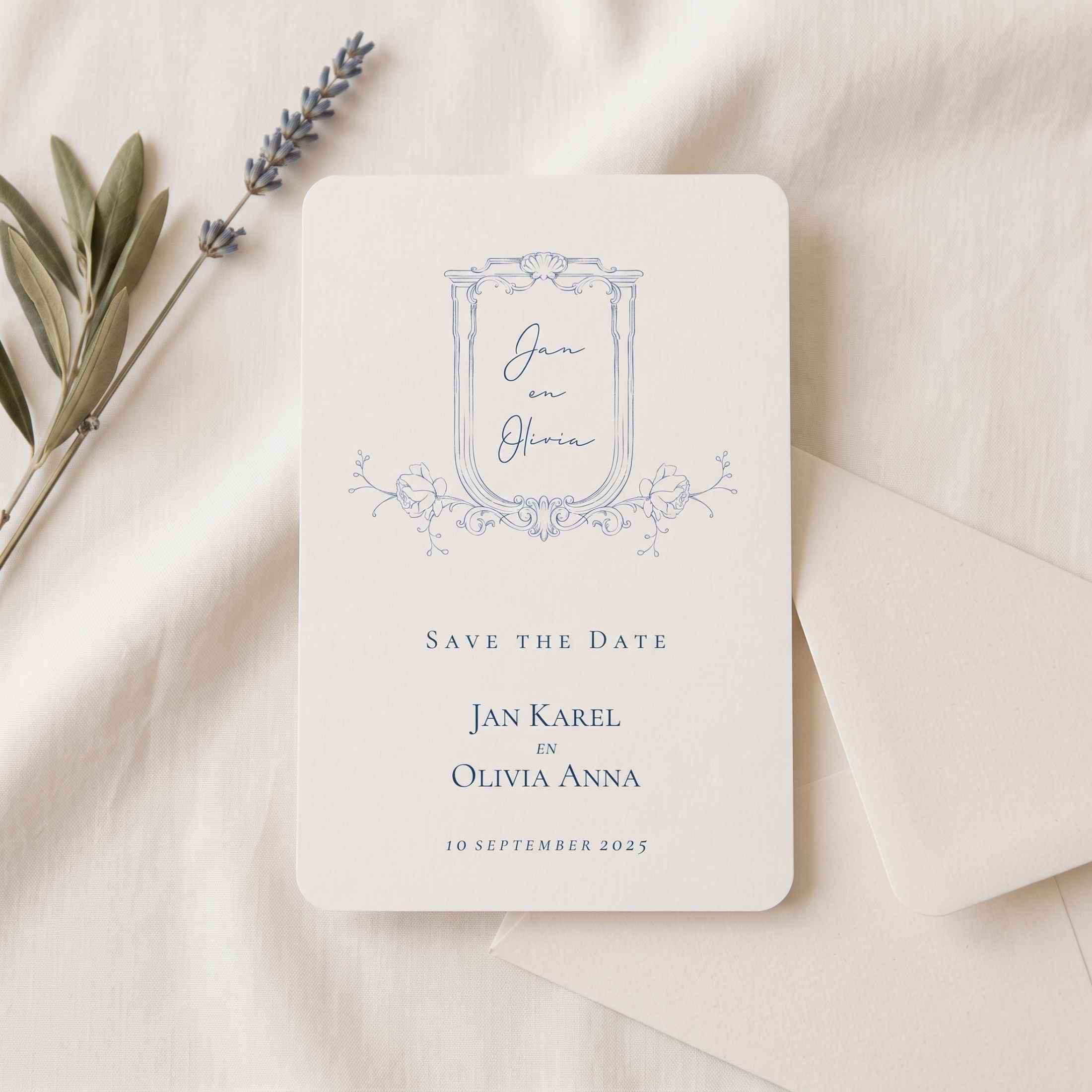 Save the Date barok blauw bloemen