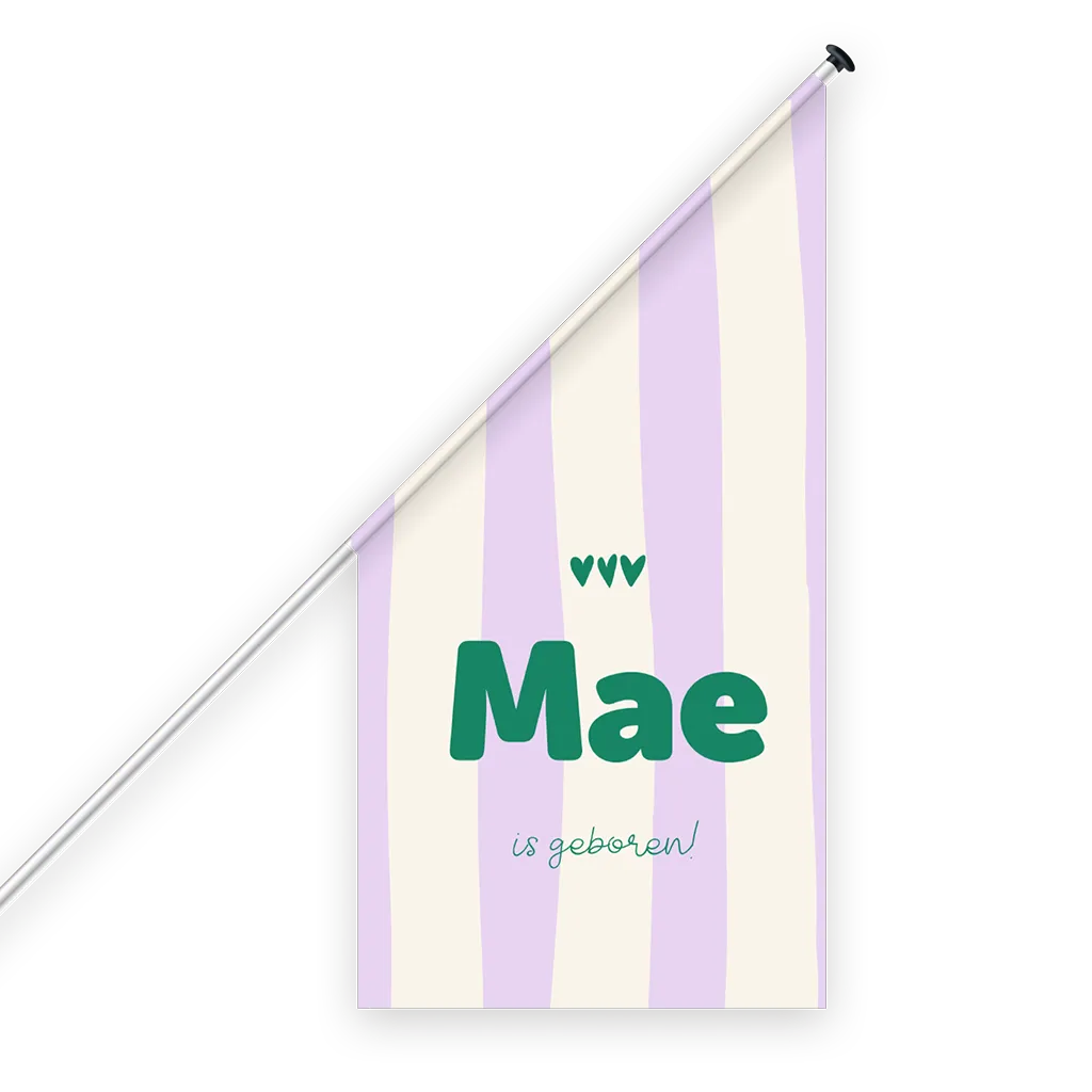 Trendy geboortevlag met lila strepen en groene opdruk