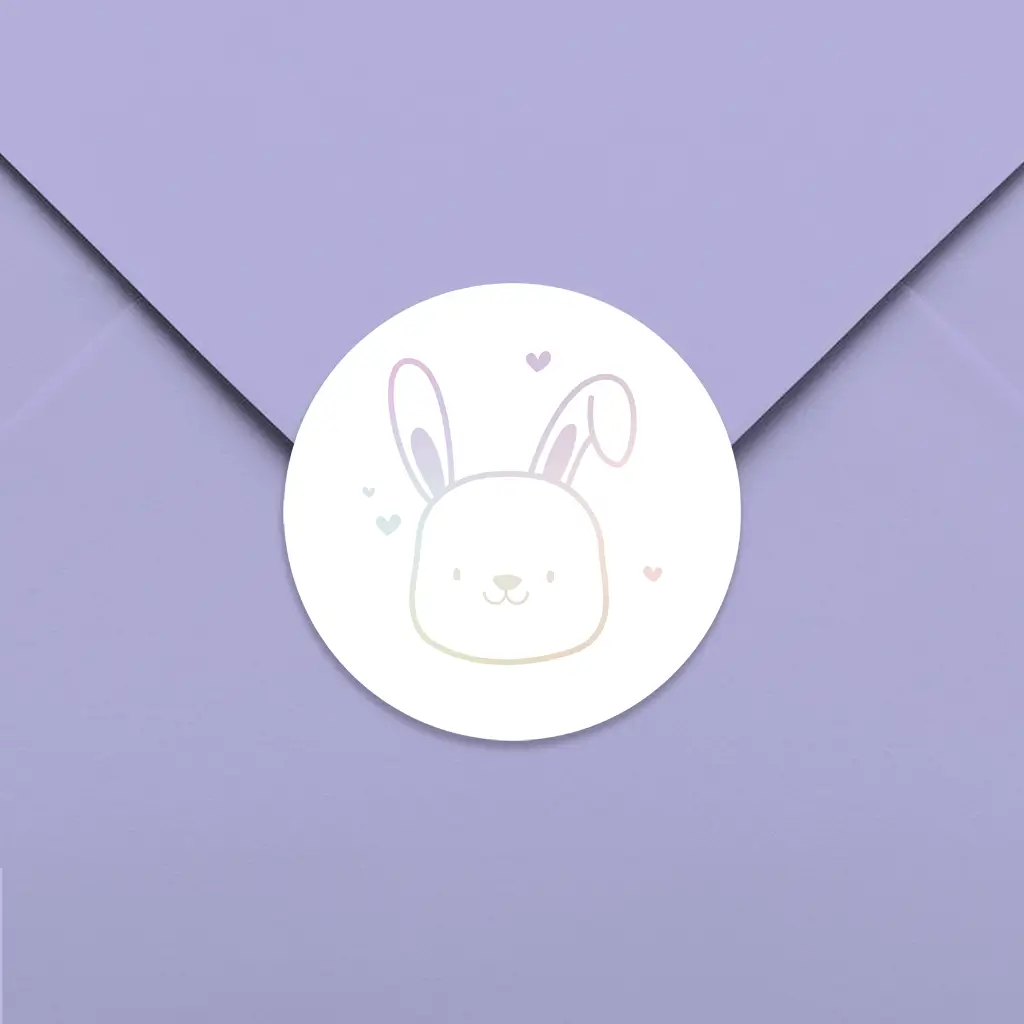 Sluitsticker met konijn holografisch folie - per vel