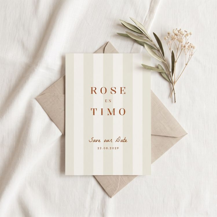 Save the Date strepen groen terracotta