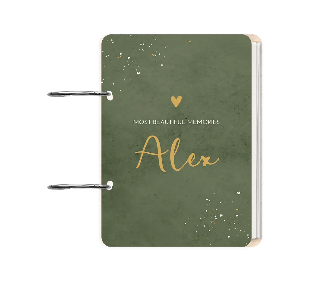 Bewaarbundel geboortekaartjes stoer groen met spetters en naam