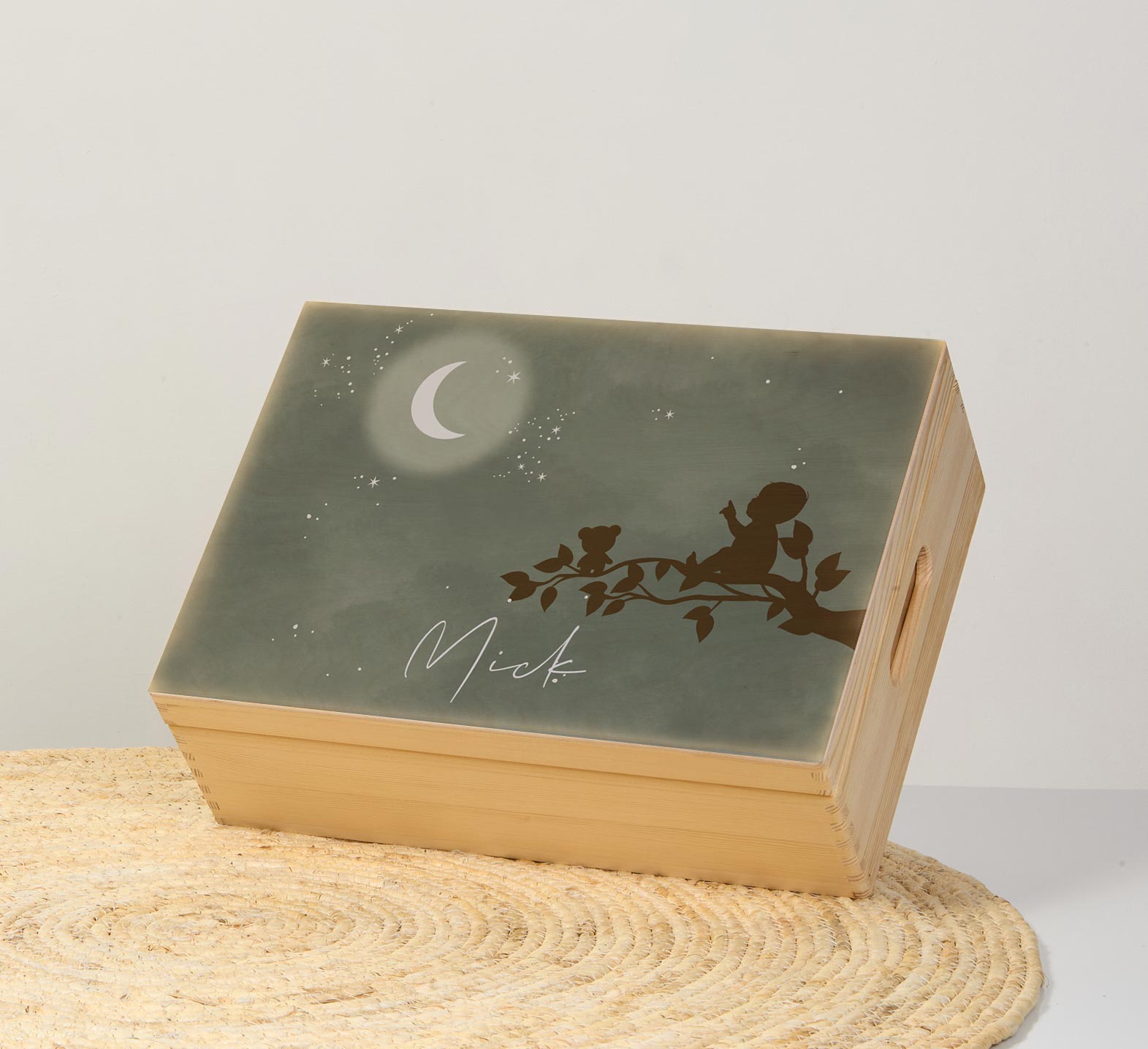 Memorybox winterliefde jongen op tak met maan en sterren