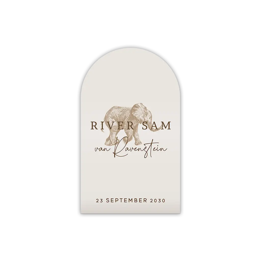 Boogkaartje beige met handgetekende olifant