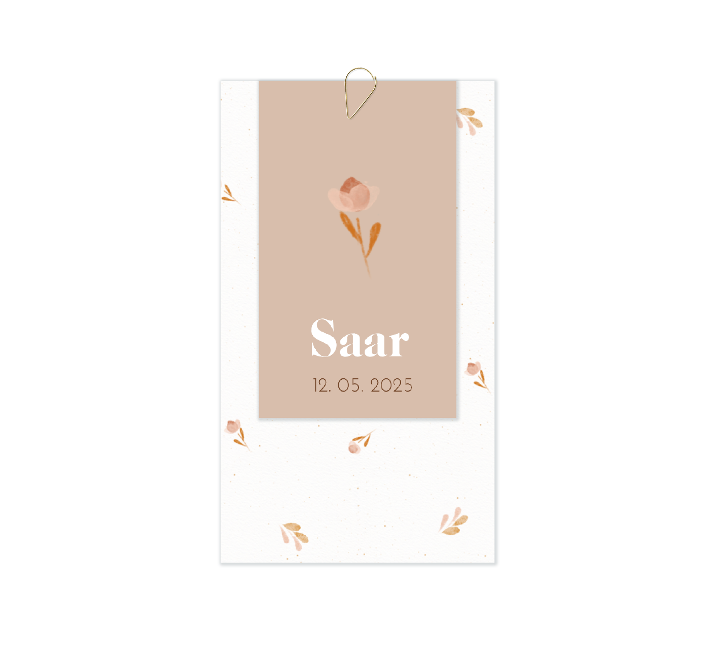 Stijlvol label geboortekaartje meisje met bloemetjes patroon