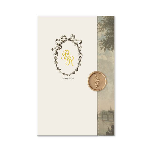 Vintage trouwkaart drieluik mapje met schilderij