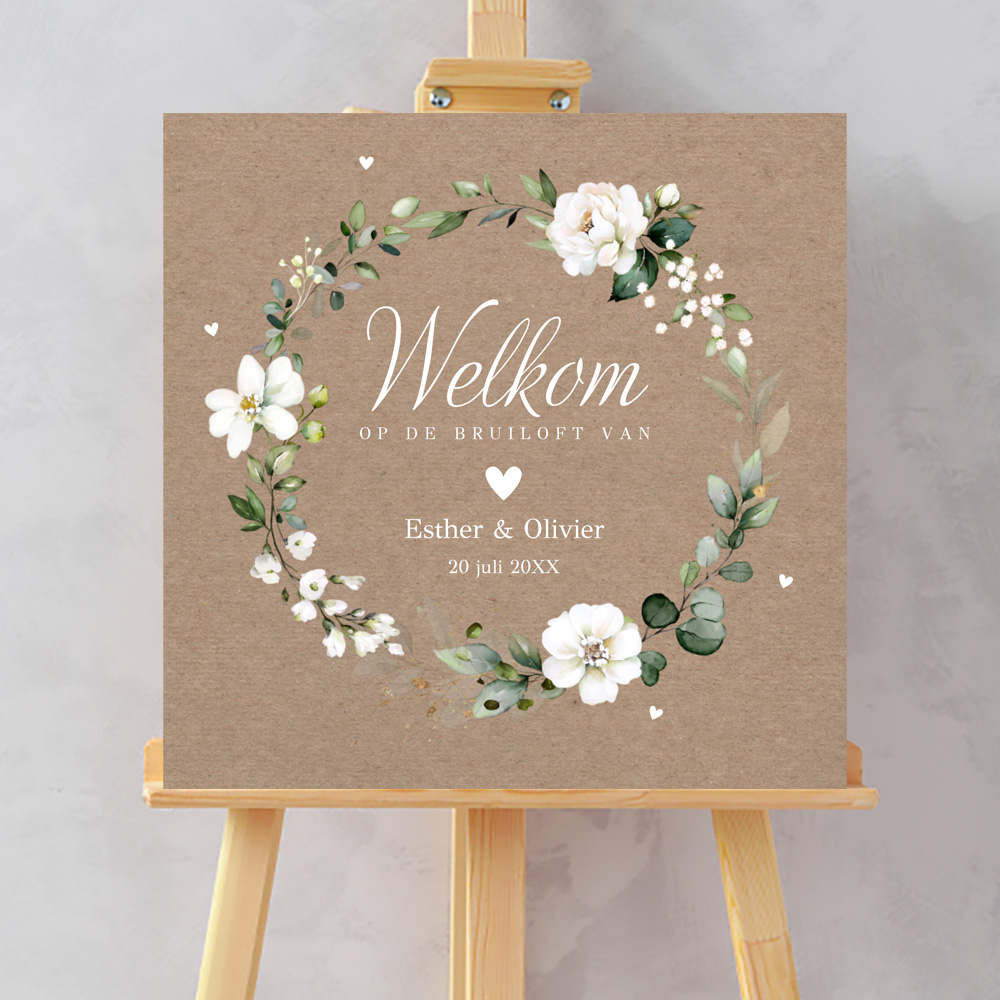 Bruiloftsbord botanisch witte rozen kraft 70x70 cm