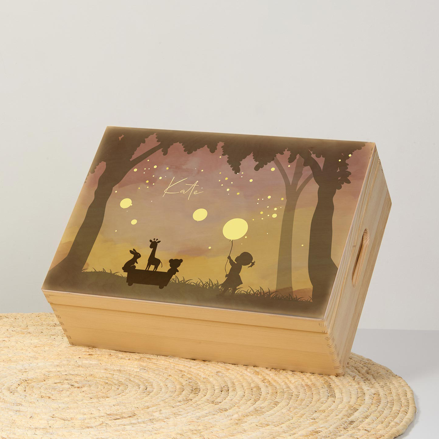 Memorybox winterliefde silhouet meisje met ballon in het bos