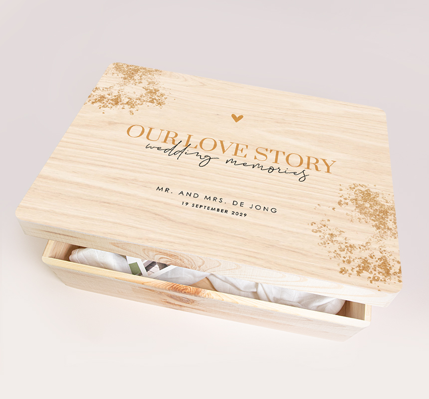 Herinneringsdoos huwelijk met gouden details