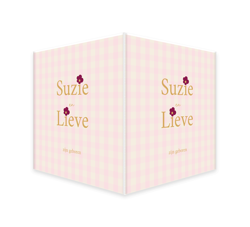 Vrolijk raambord met roze ruitpatroon en bloemetjes bij de namen