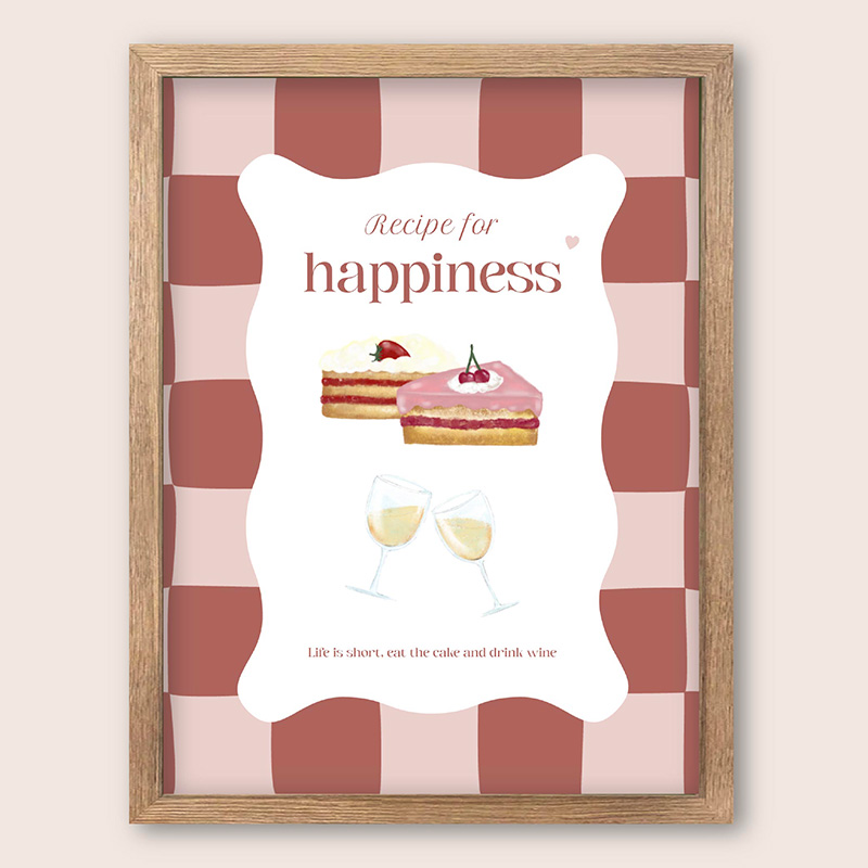 Poster met taartjes en wijnglazen – Recipe for happiness