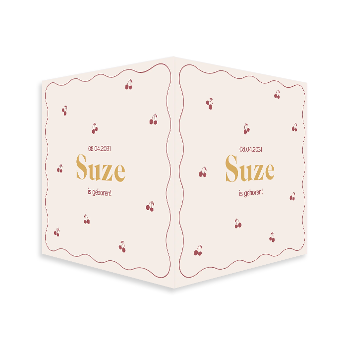 Hip geboortebord met rode kersjes print en golflijn
