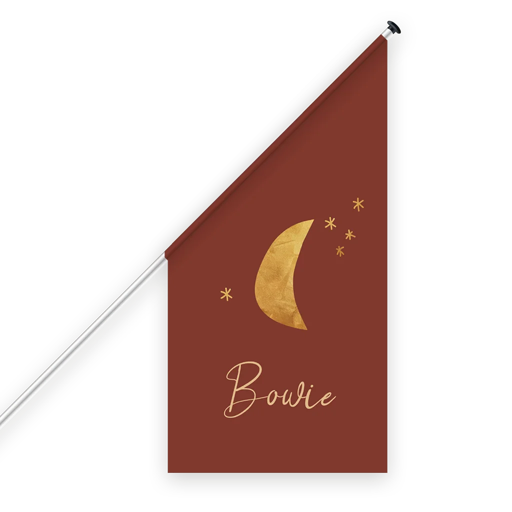 Geboortevlag met maan in trendkleur lief leven