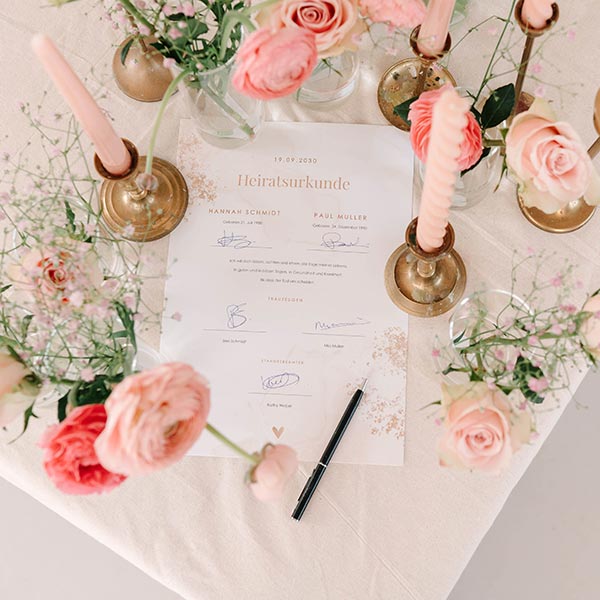 Schicke Heiratsurkunde mit spielerischen Details