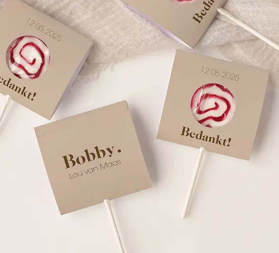 Doopsuiker lollyhoesje mokka minimalistisch | 3 stuks