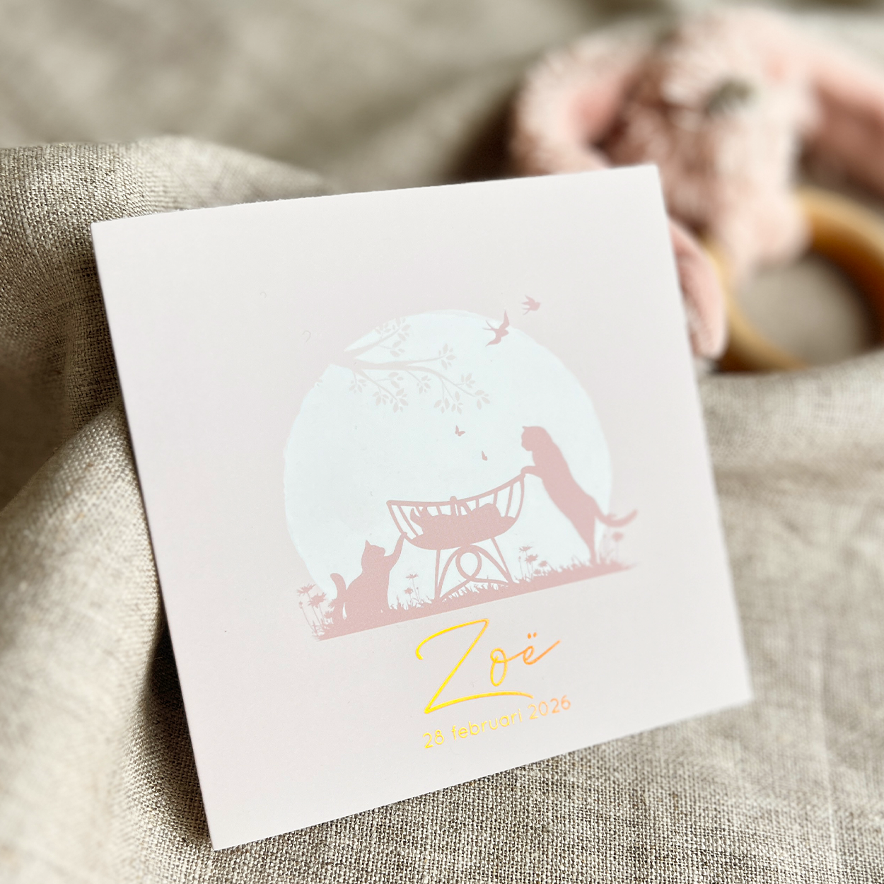 Geboortekaartje Meisje Wiegje Kat Poes