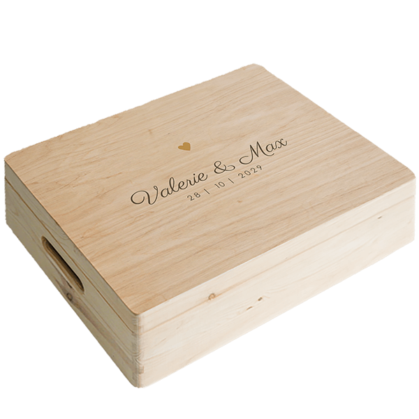 Houten memorybox bruiloft met hartje