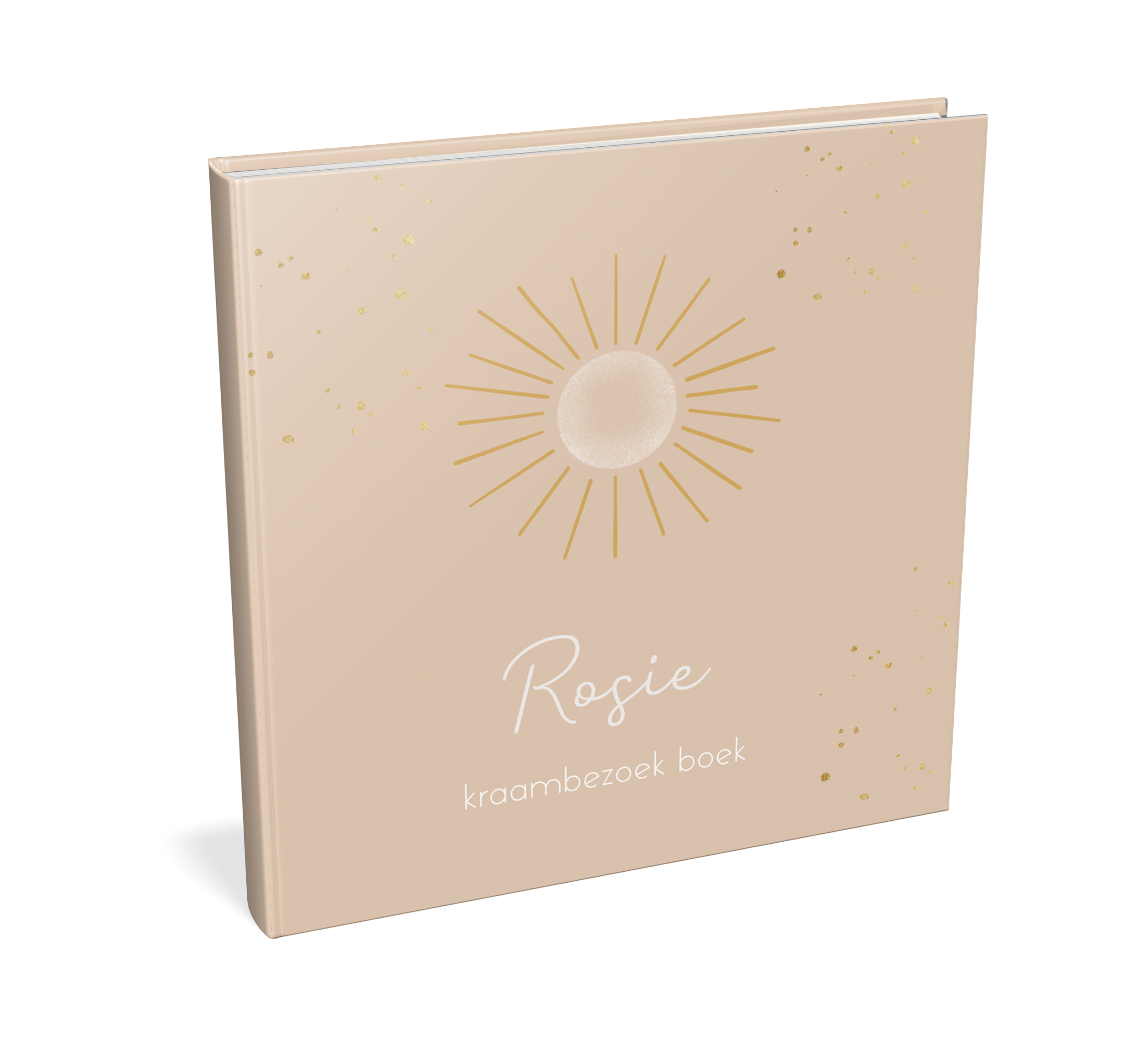 Vrolijk kraambezoekboek met goudkleurige zon