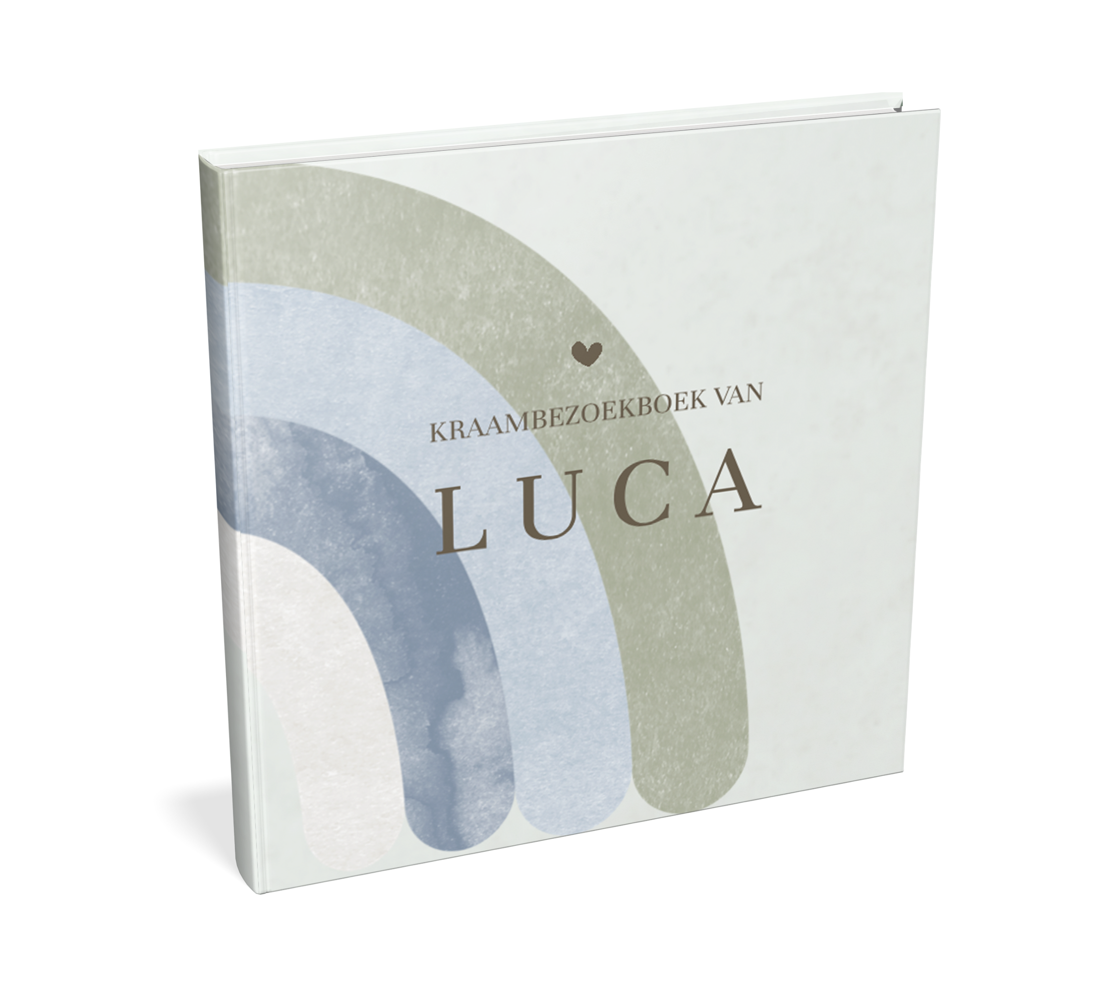 Kraambezoekboek groen met watercolour regenboog met hartje