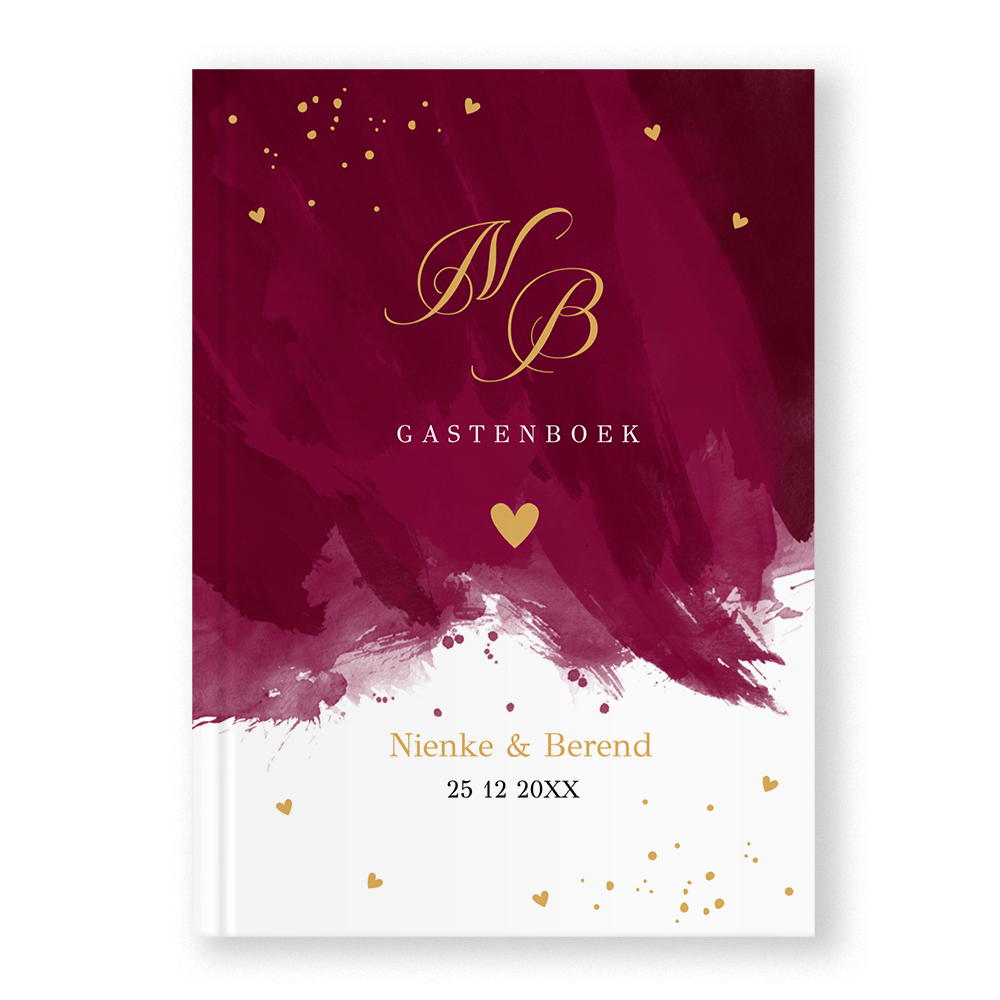 Gastenboek huwelijk rood watercolour brush
