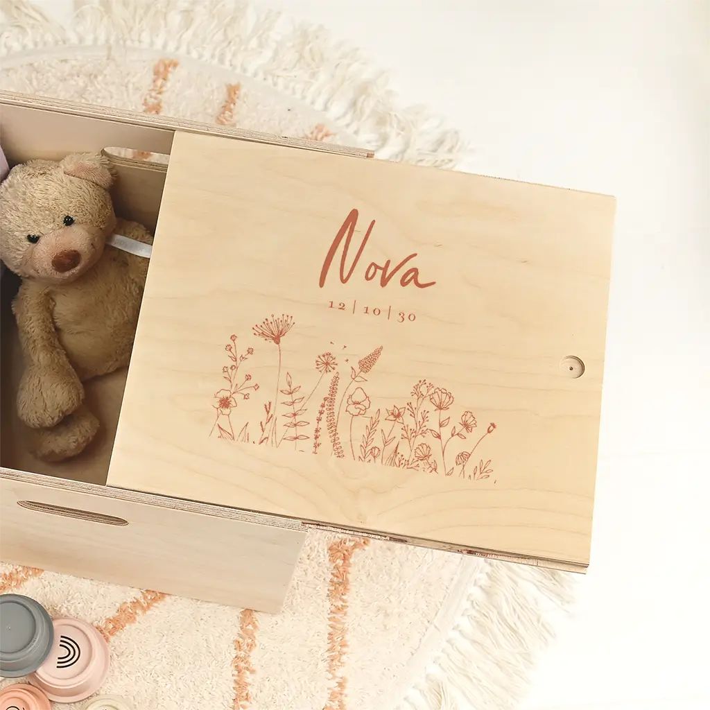 Doopsuiker presentatie doos met lijntekening bloemen