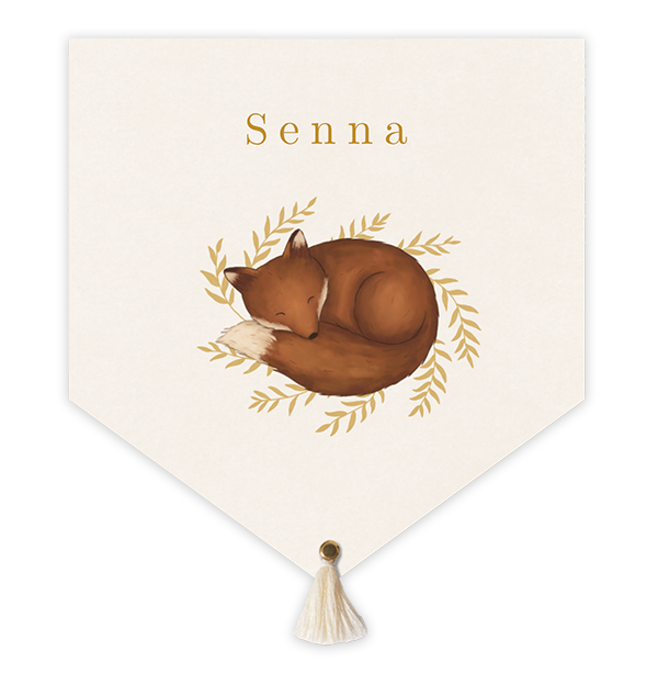 Geboortekaartje in banier vorm met vosje