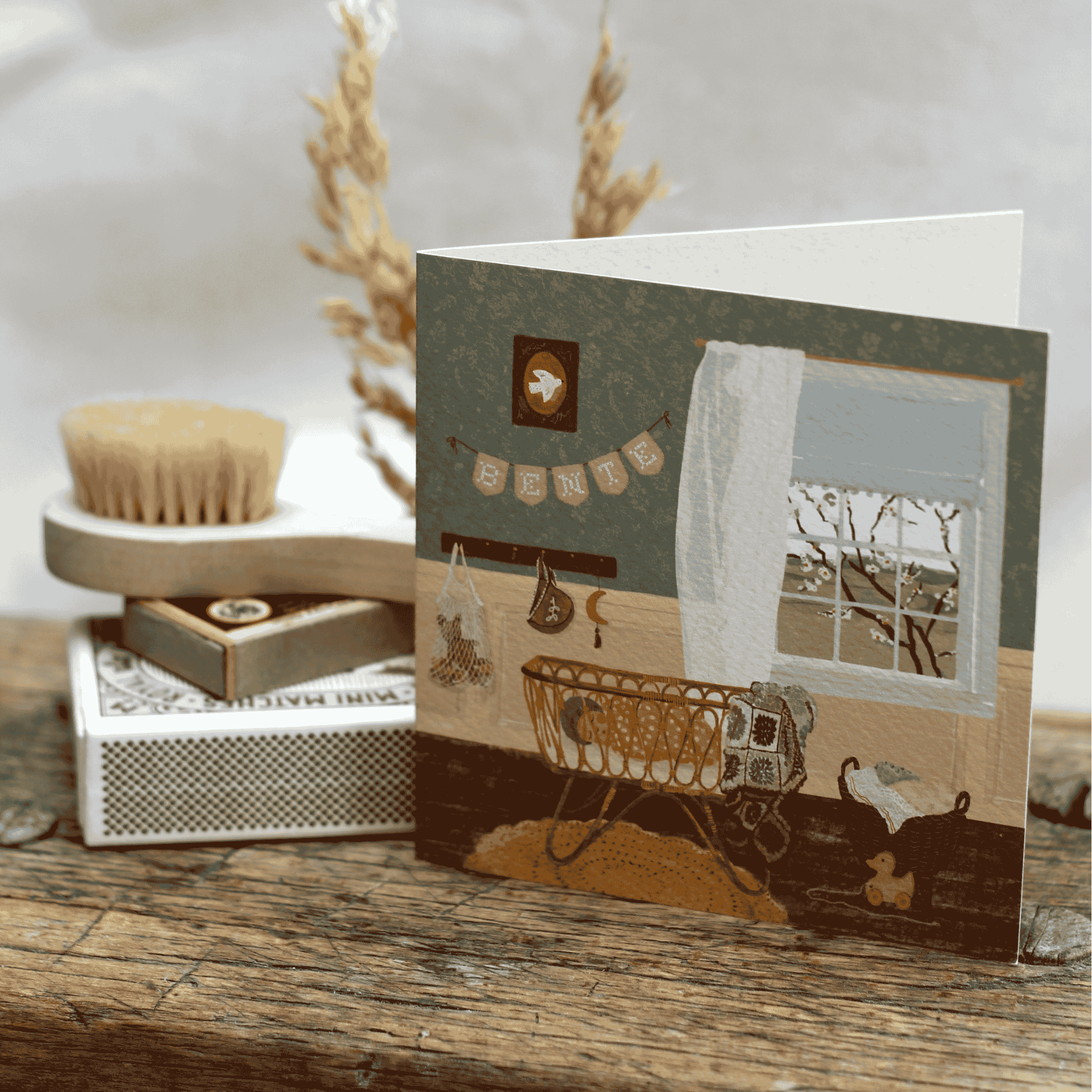 KAARTJE MET LIEF BABYKAMERTJE EN BLOESEMBOOM