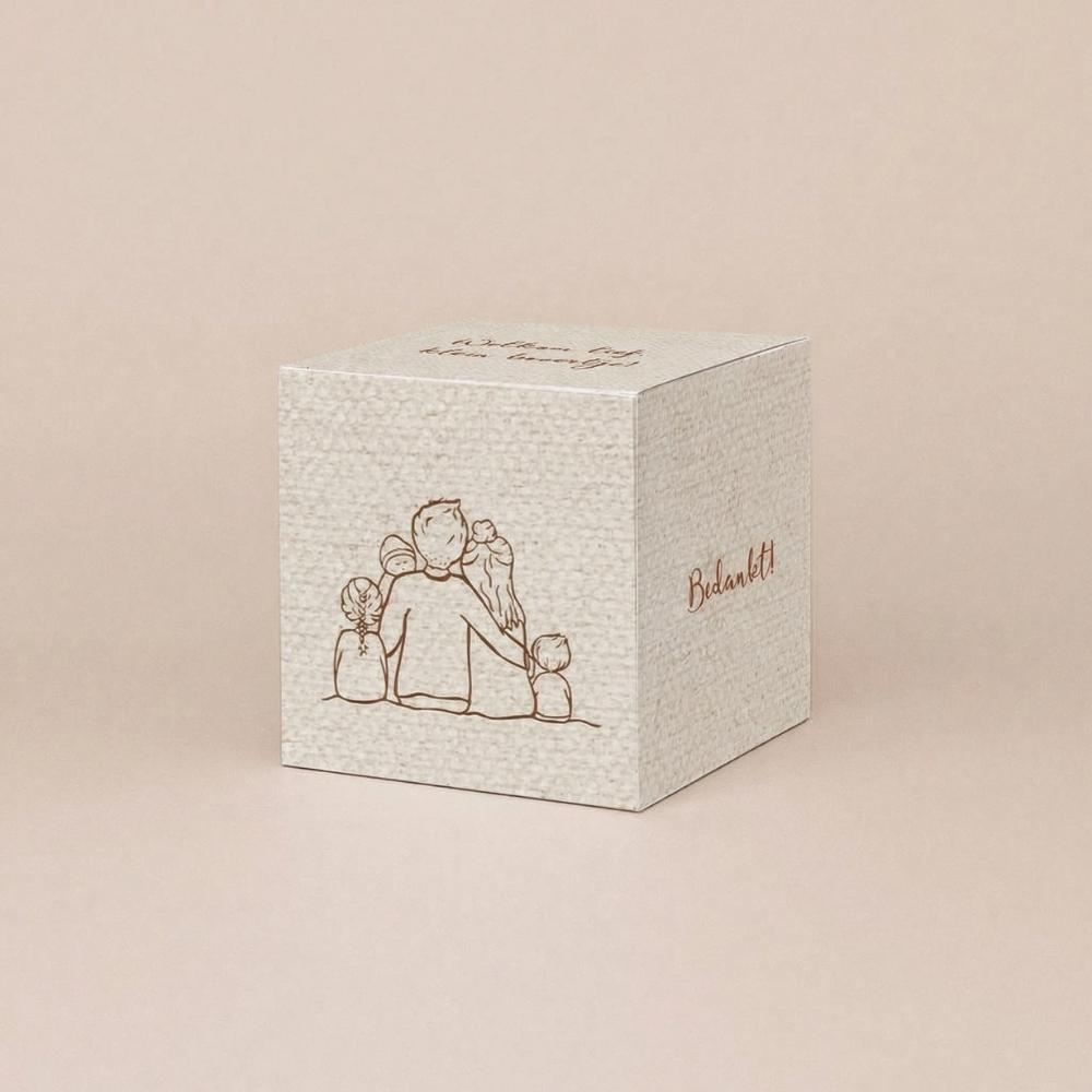 Doopsuiker doosje lijntekening gezin broer zus linnen look