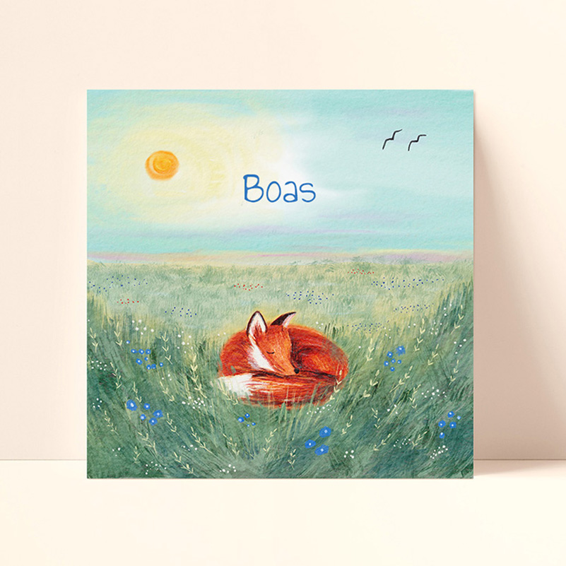 Geboortekaartje vos slapend in bloemenweide