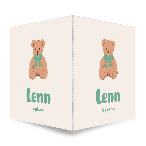 Neutraal geboortebord met een teddybeer met strik