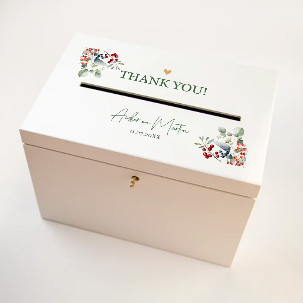 Enveloppenkist hout wit huwelijk kerst Red Berries Christmas