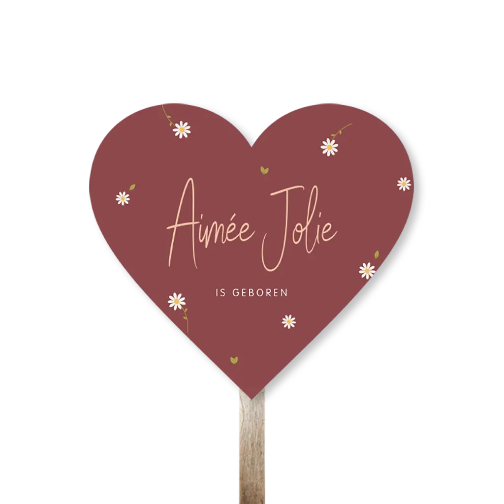 Tuinbord in hartjes vorm rood met madeliefjes