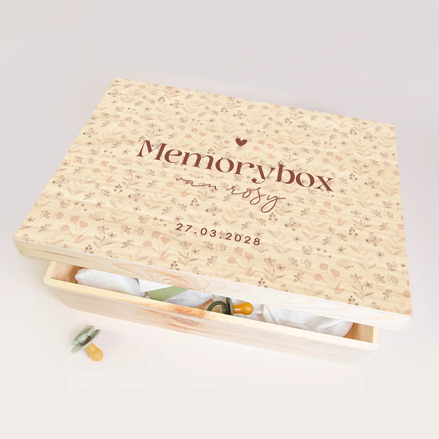 Memorybox geboorte van hout met bloemenprint