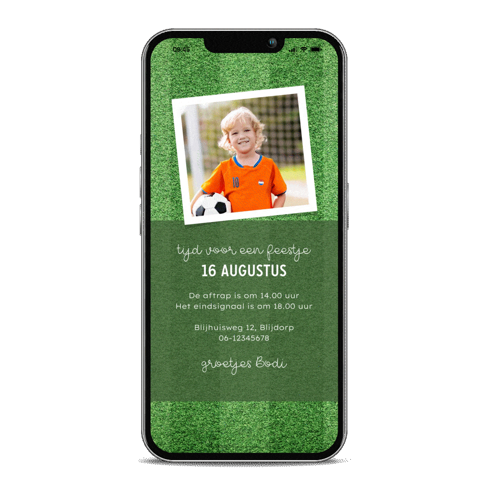 Digitale geanimeerde kinderfeestje uitnodiging met voetballen