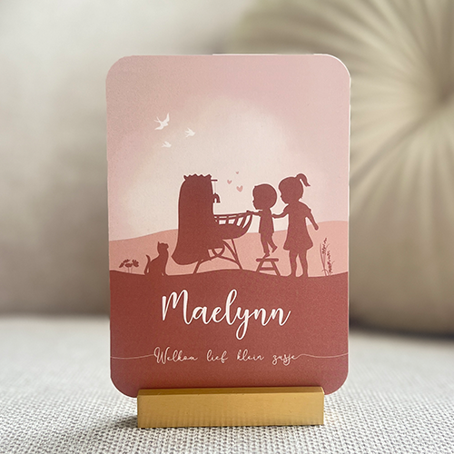 Geboortekaartje Meisje Silhouet Wiegje Kat