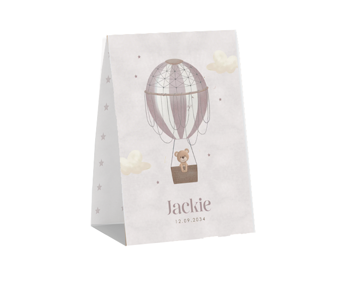 Tentkaart luchtballon roze met beertje