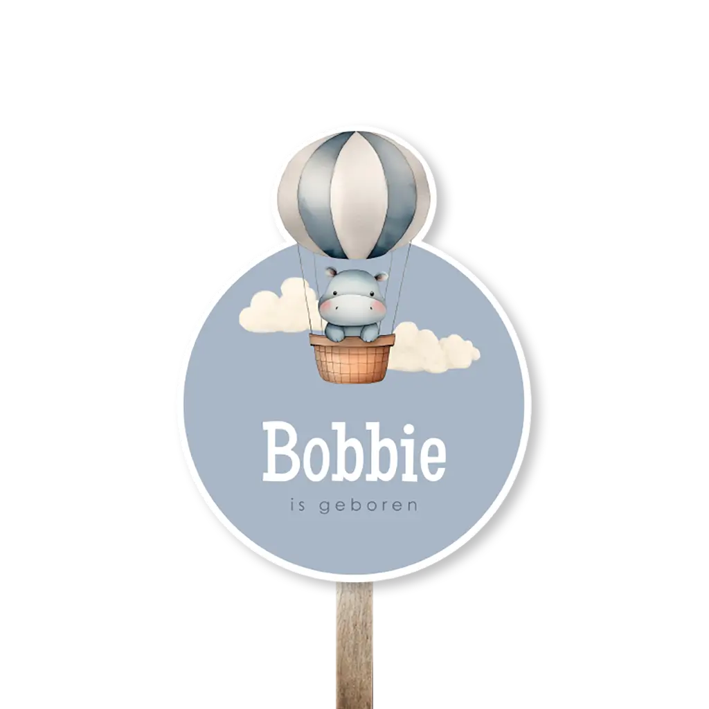 Tuinbord blauw met luchtballon en nijlpaard