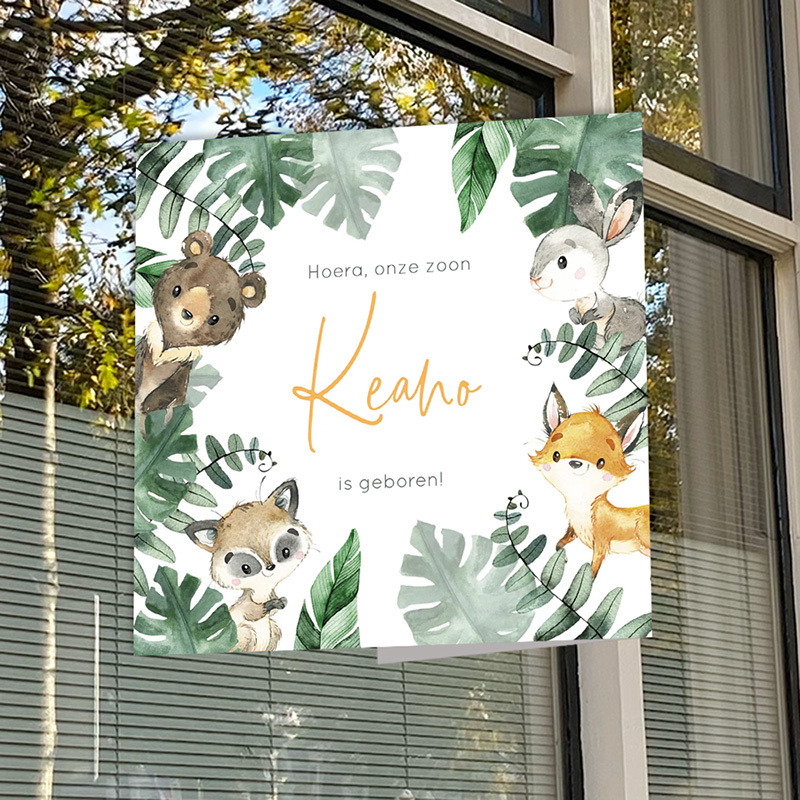 Geboortebord met bosdieren jongen