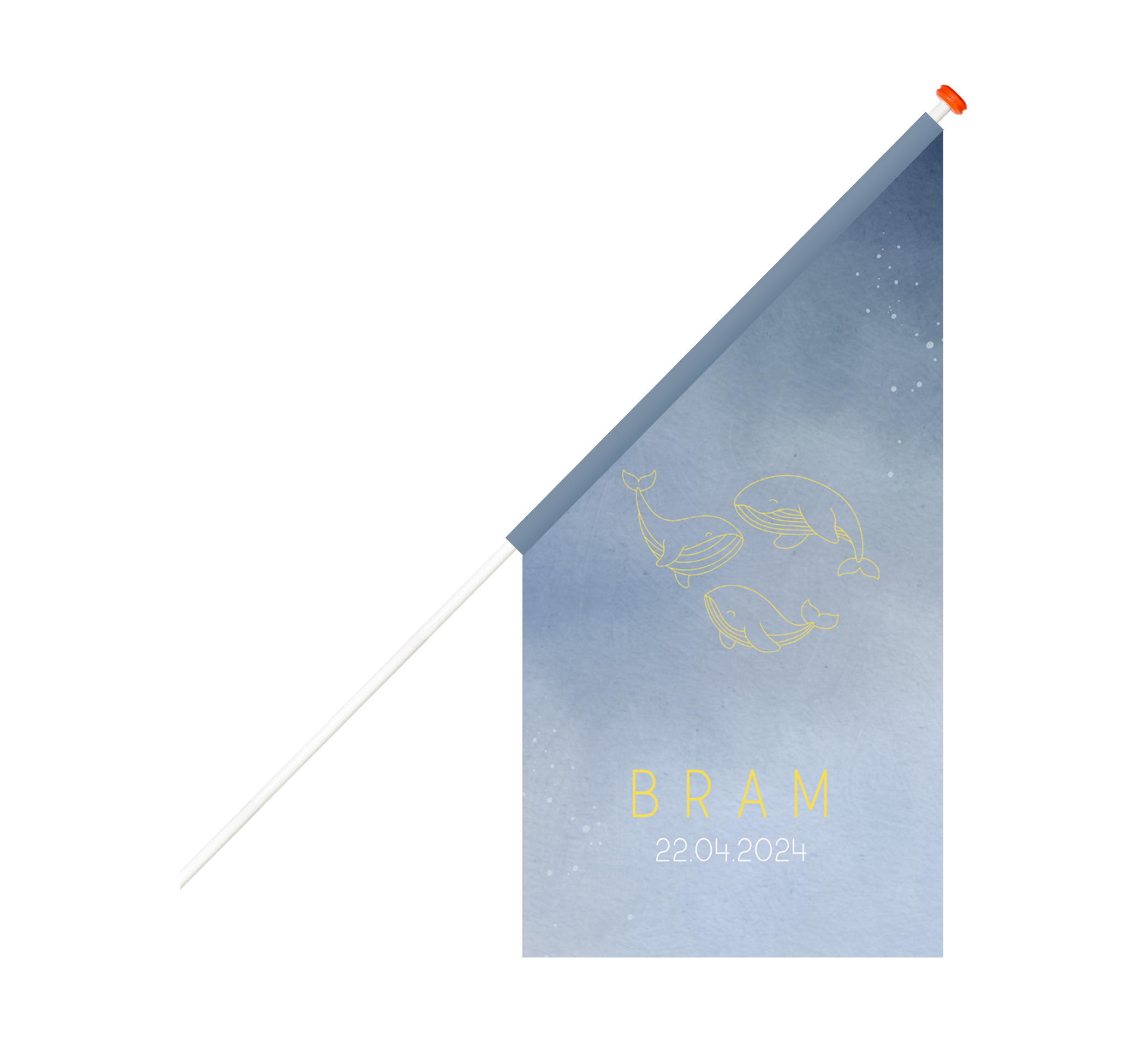 Prachtige geboortevlag met lijntekeningen van walvissen