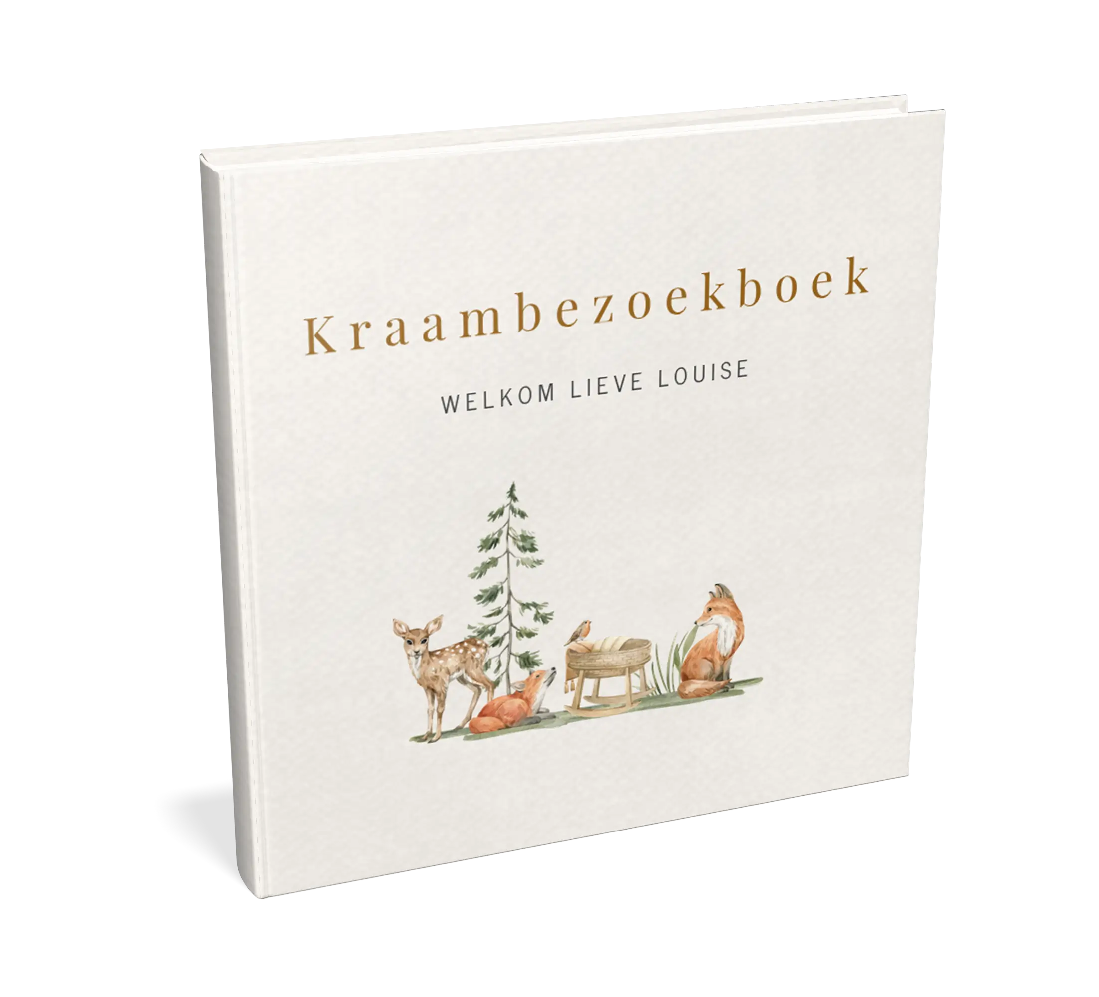 Kraambezoekboek met getekende bosdieren en wieg - met invulpagina's