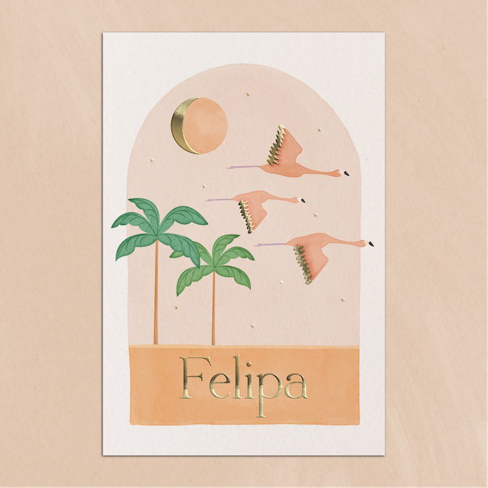 Geboortekaartje Boog Flamingo's Palmbomen Peach